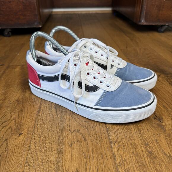 VANS Ward Shoes Men's 6.5 Womens 8 White Blue Red Old Skool Skate Sneakers - Picture 3 of 6